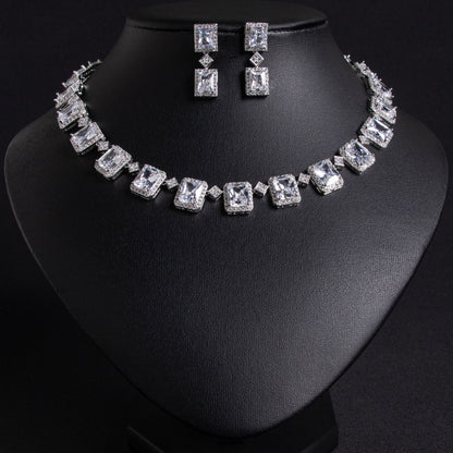 CZ Clavicle Chain Jewelry Set Gold Plated OEM View 2