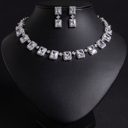 CZ Clavicle Chain Jewelry Set Gold Plated OEM View 2
