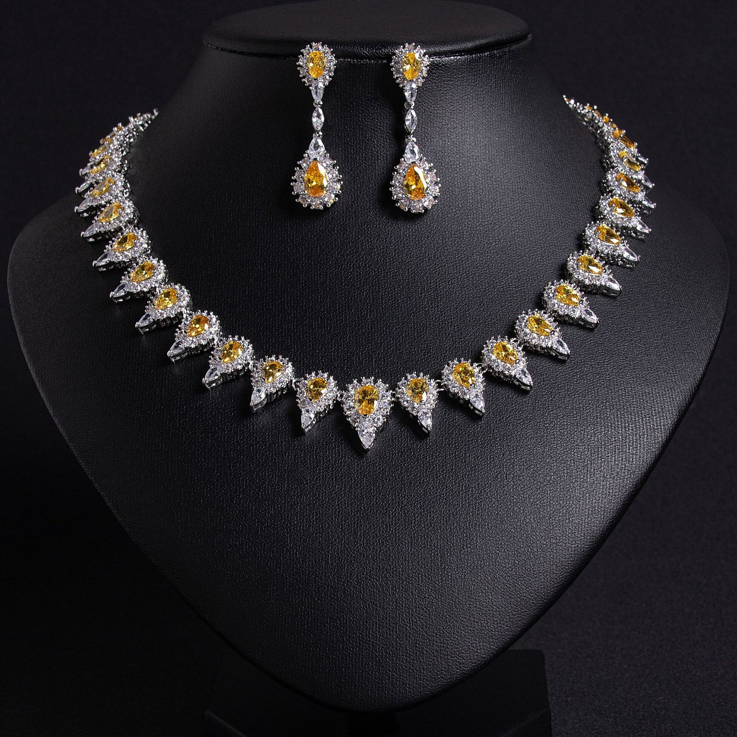 Yellow CZ Bridal Jewelry Set 18K Gold Plated Wholesale