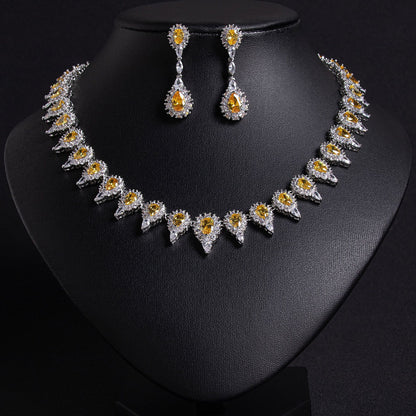 Yellow CZ Bridal Jewelry Set 18K Gold Plated Wholesale