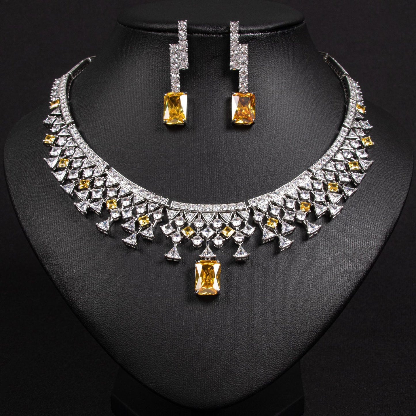 Yellow CZ Simple Bridal Jewelry Set Gold Plated OEM