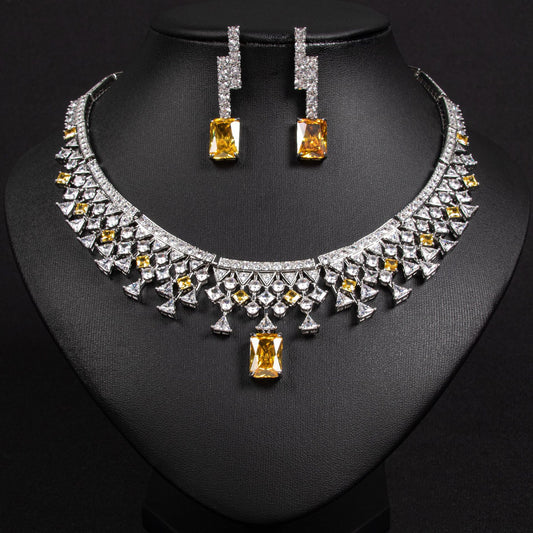Yellow CZ Simple Bridal Jewelry Set Gold Plated OEM