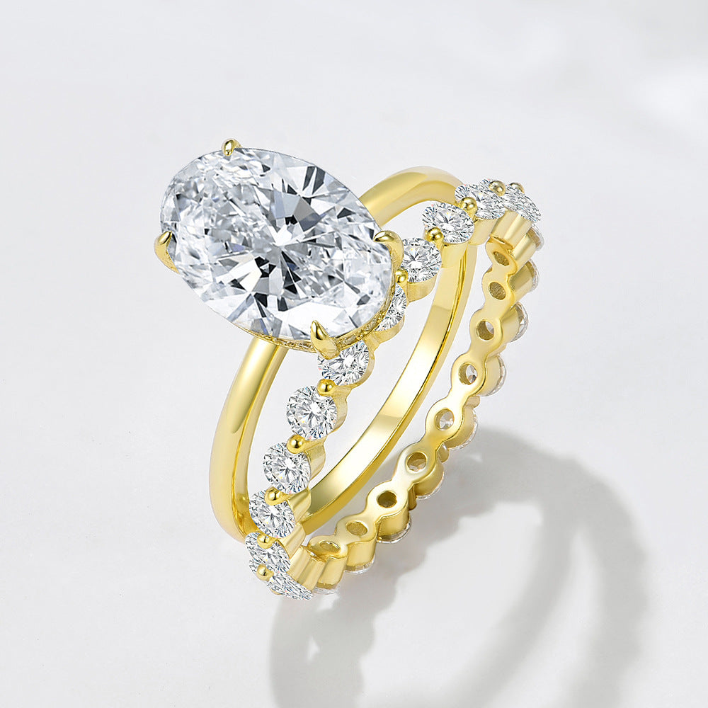 Wholesale 925 Sterling Silver Ice Flower Cut Zircon Ring Set Light Luxury Floral Design