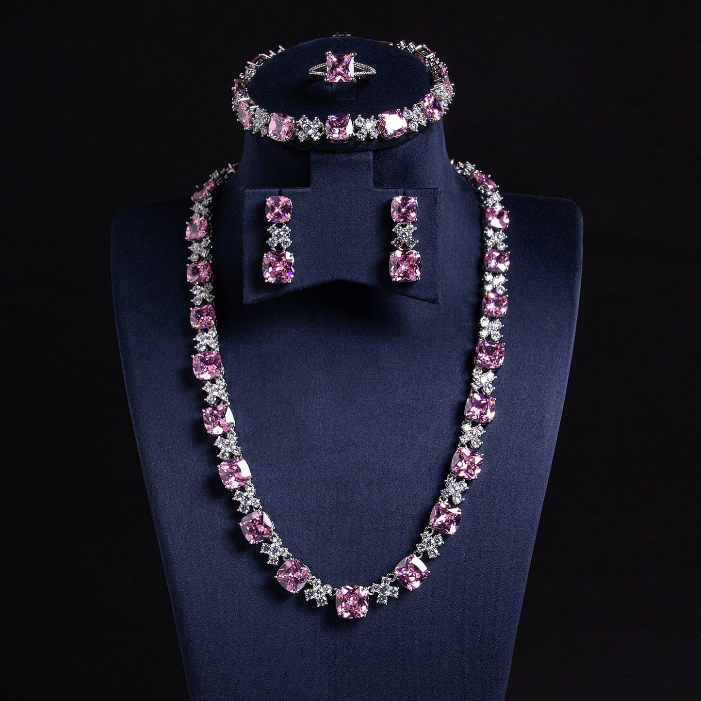 Pink CZ Hip Hop Jewelry Set 18K Gold Plated OEM