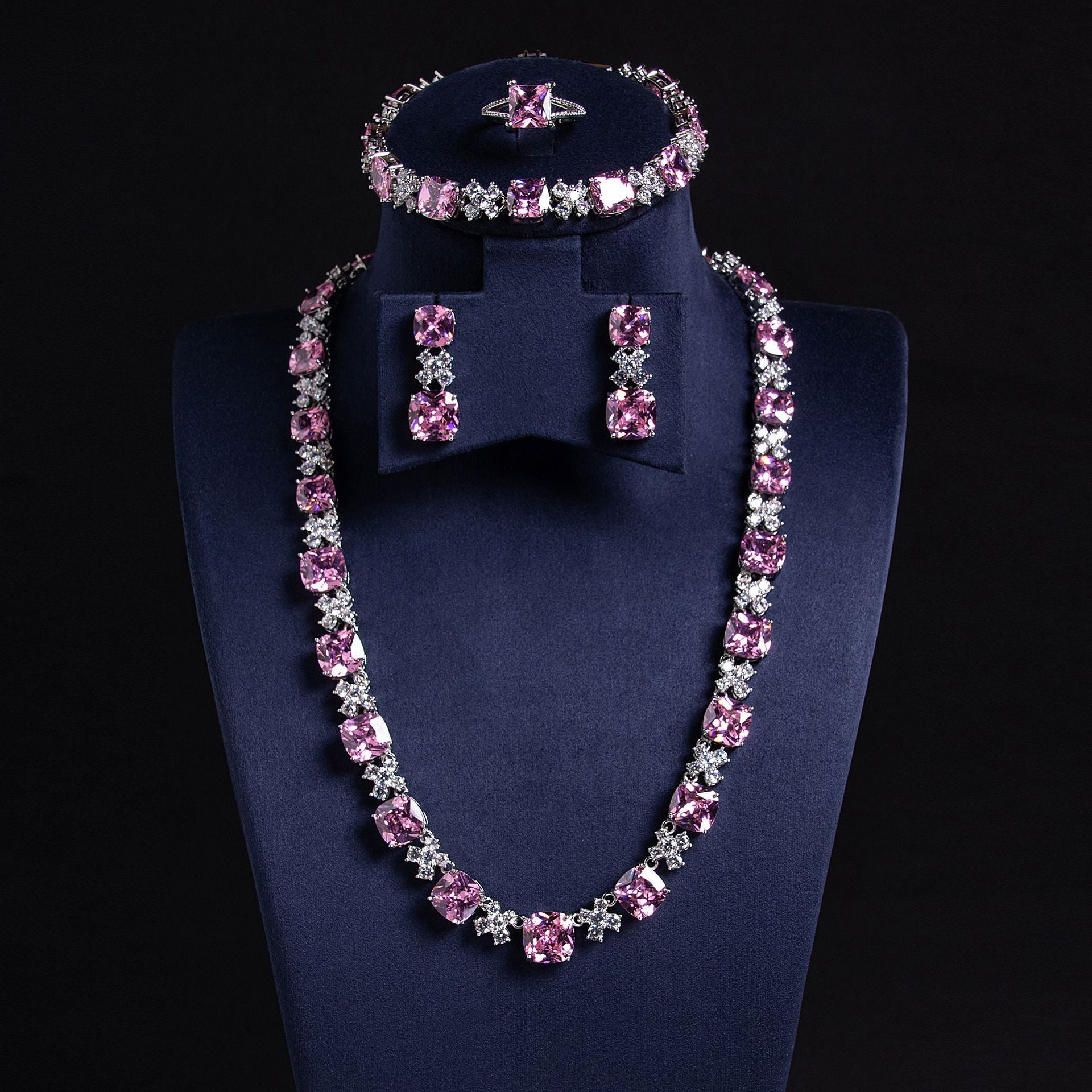 Pink CZ Hip Hop Jewelry Set 18K Gold Plated OEM