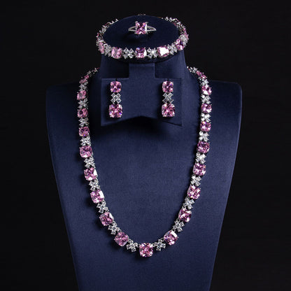 Pink CZ Hip Hop Jewelry Set 18K Gold Plated OEM