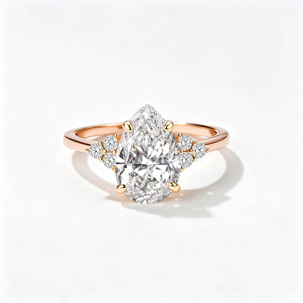 Wholesale 925 Sterling Silver Zircon Ring Elegant Style Pear Shape