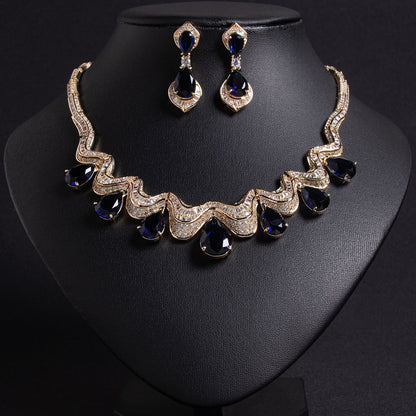 Sapphire Blue Water Drop Bridal Earrings 18K Gold Plated Wholesale