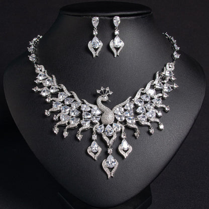 18K Gold Plated Peacock Zircon Necklace Set Wholesale View 3