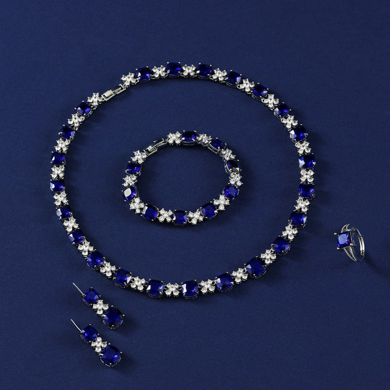 Blue Zircon Hip Hop 4 Piece Jewelry Set Gold Plated Wholesale