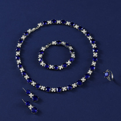 Blue Zircon Hip Hop 4 Piece Jewelry Set Gold Plated Wholesale