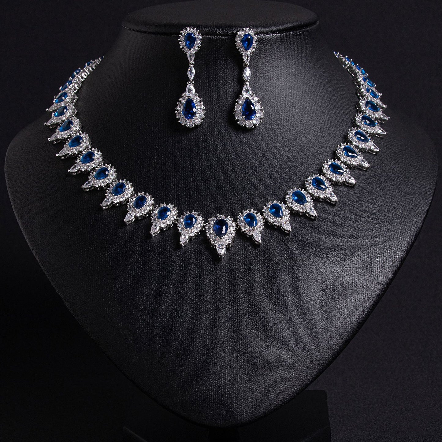 Blue CZ Bridal Jewelry Set 18K Gold Plated Wholesale