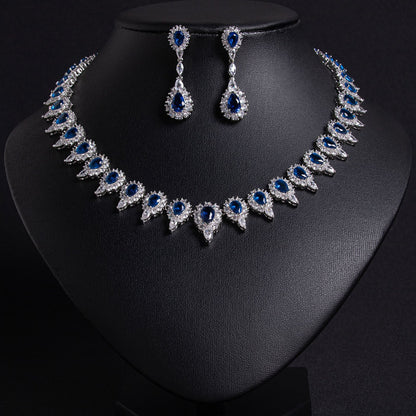 Blue CZ Bridal Jewelry Set 18K Gold Plated Wholesale