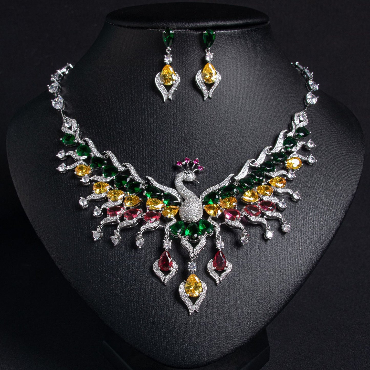 Peacock CZ Necklace Earrings 18K Gold Plated Wholesale View 4