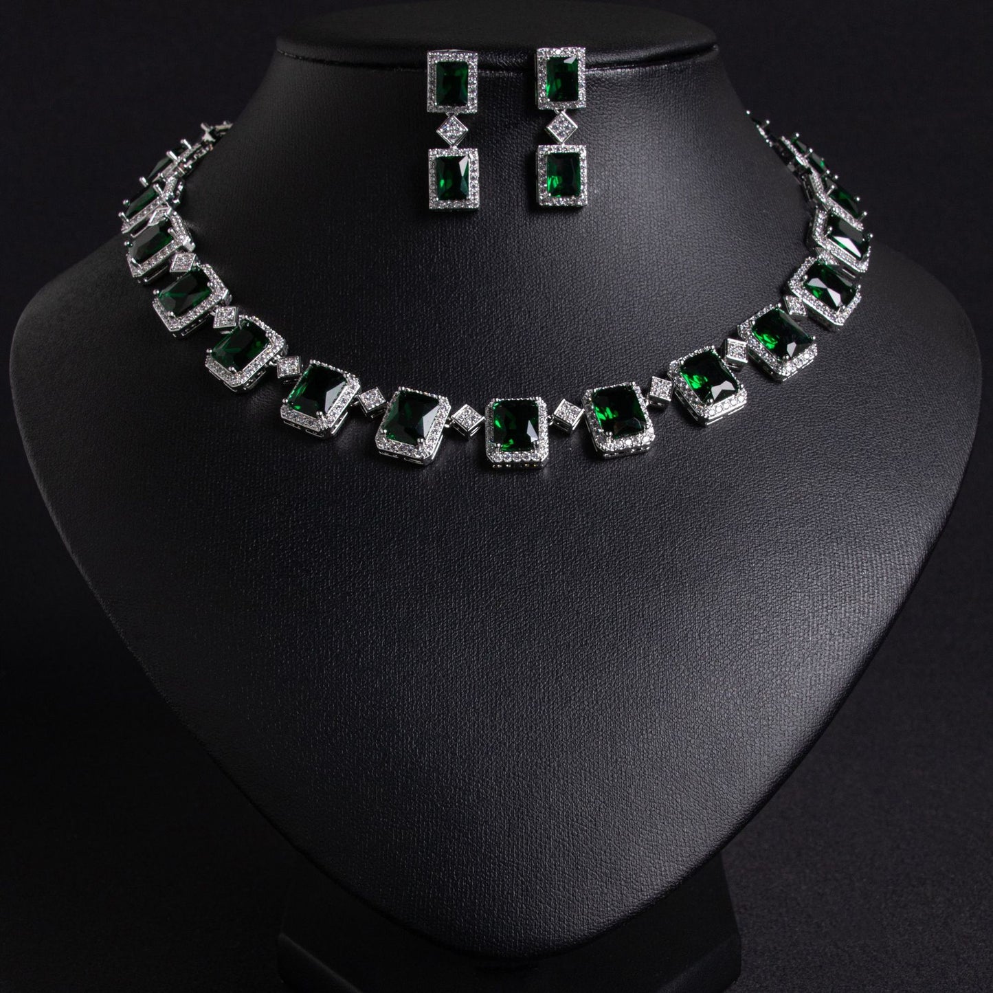 Clavicle Chain CZ Necklace Earrings Set Gold Plated View 4