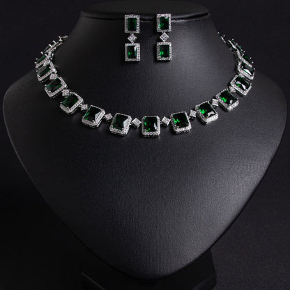 Clavicle Chain CZ Necklace Earrings Set Gold Plated View 4