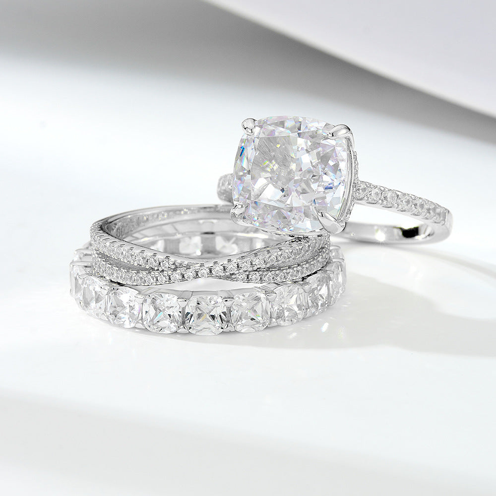 Wholesale 925 Sterling Silver A Zircon Wedding Combination European Ring
