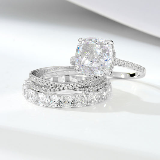 Wholesale 925 Sterling Silver A Zircon Wedding Combination European Ring