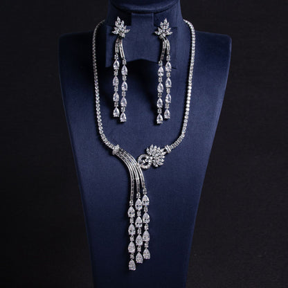 18K Gold Plated Water Drop Zircon Necklace Set Wholesale View 3