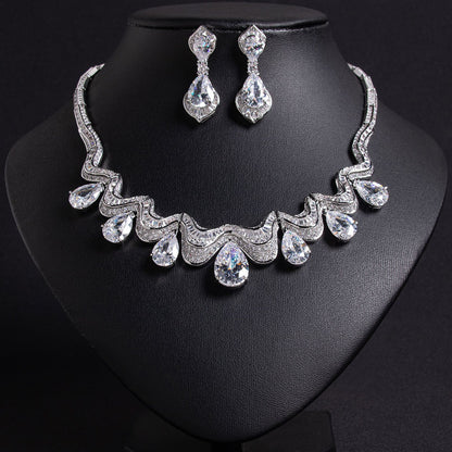 White Zircon Water Drop Bridal Earrings Gold Plated Wholesale