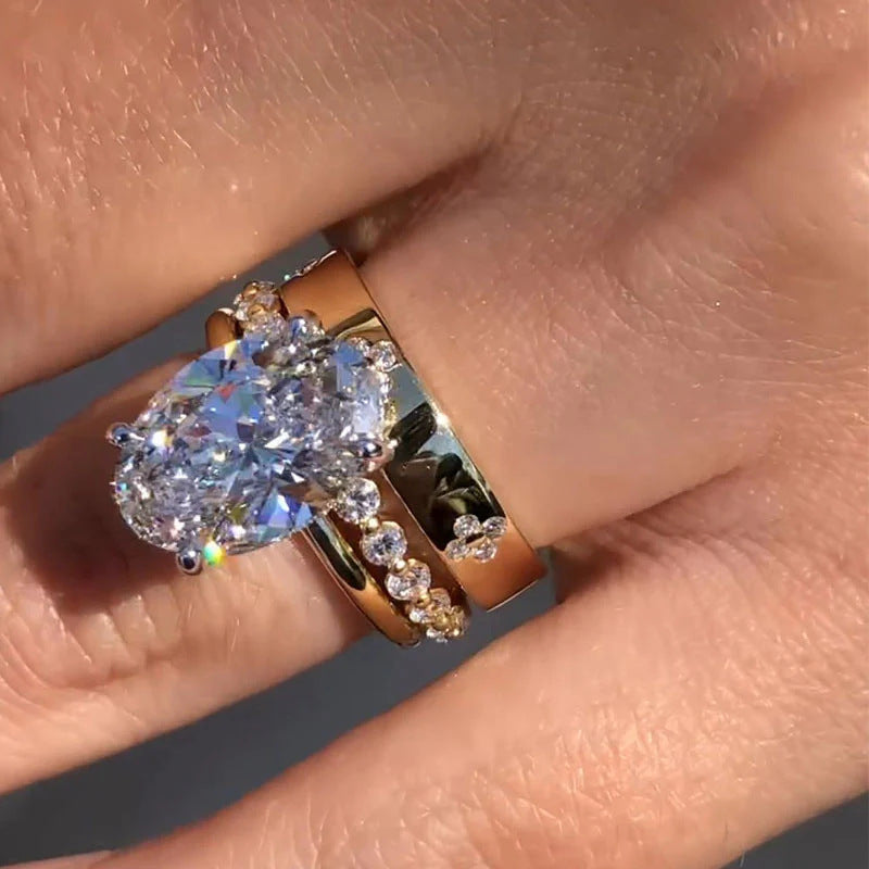 Wholesale 925 Sterling Silver Zircon Ring Set Classic Style