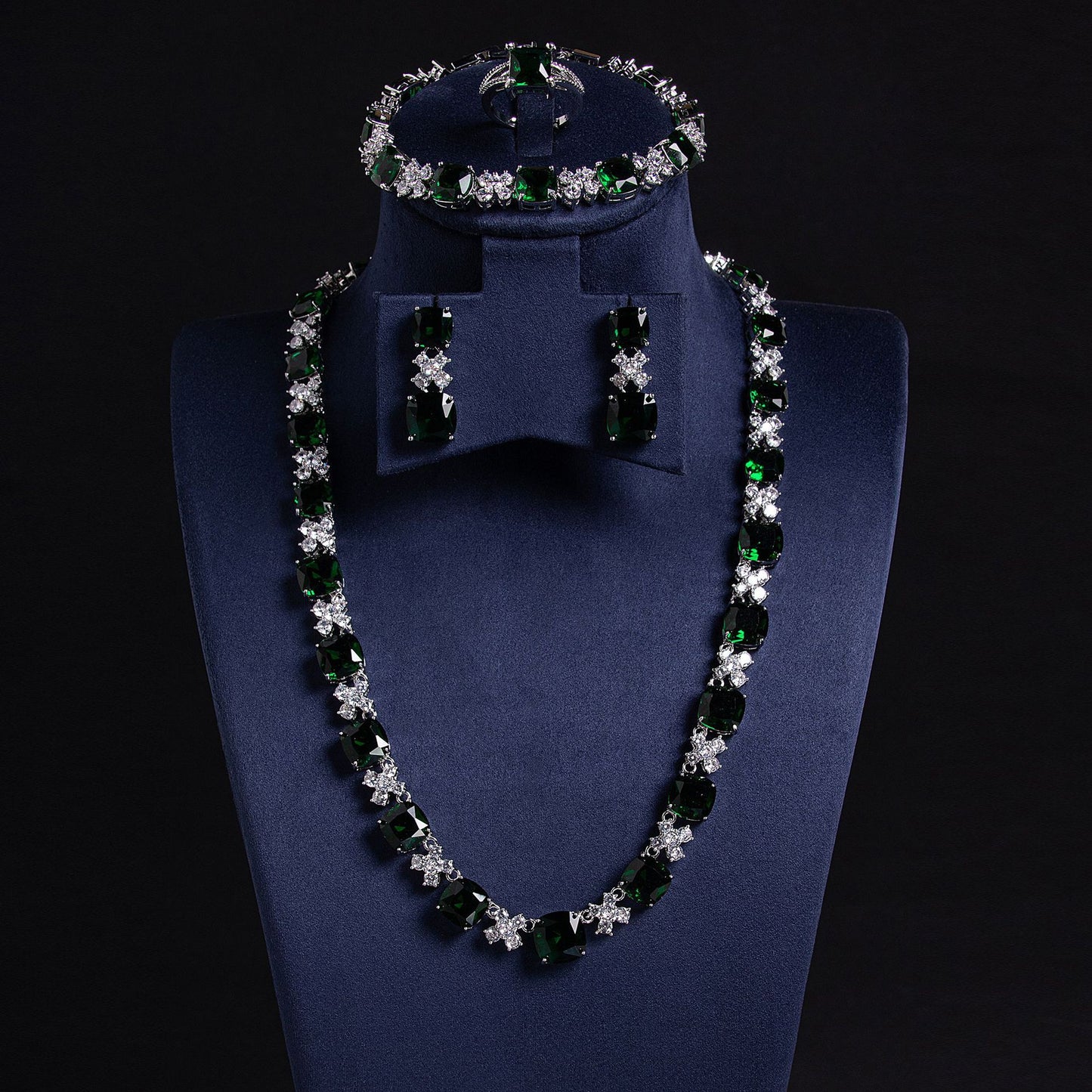 Green CZ Hip Hop Jewelry Set 18K Gold Plated Wholesale