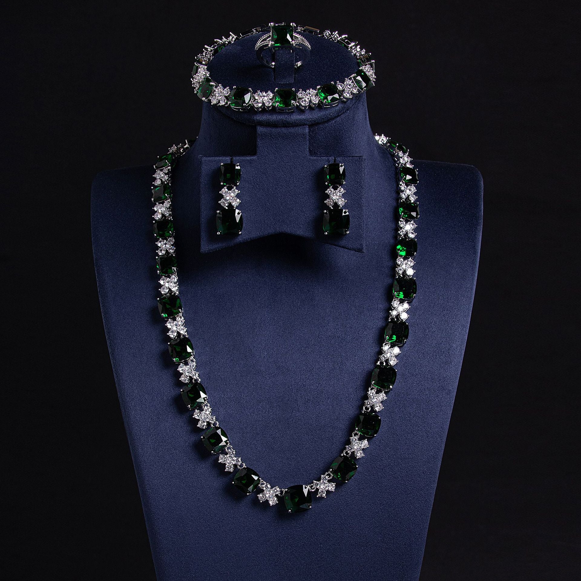 Green CZ Hip Hop Jewelry Set 18K Gold Plated Wholesale