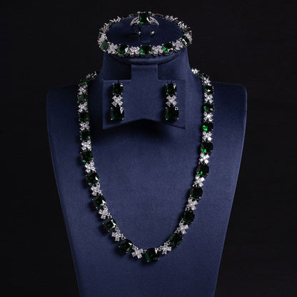 Green CZ Hip Hop Jewelry Set 18K Gold Plated Wholesale