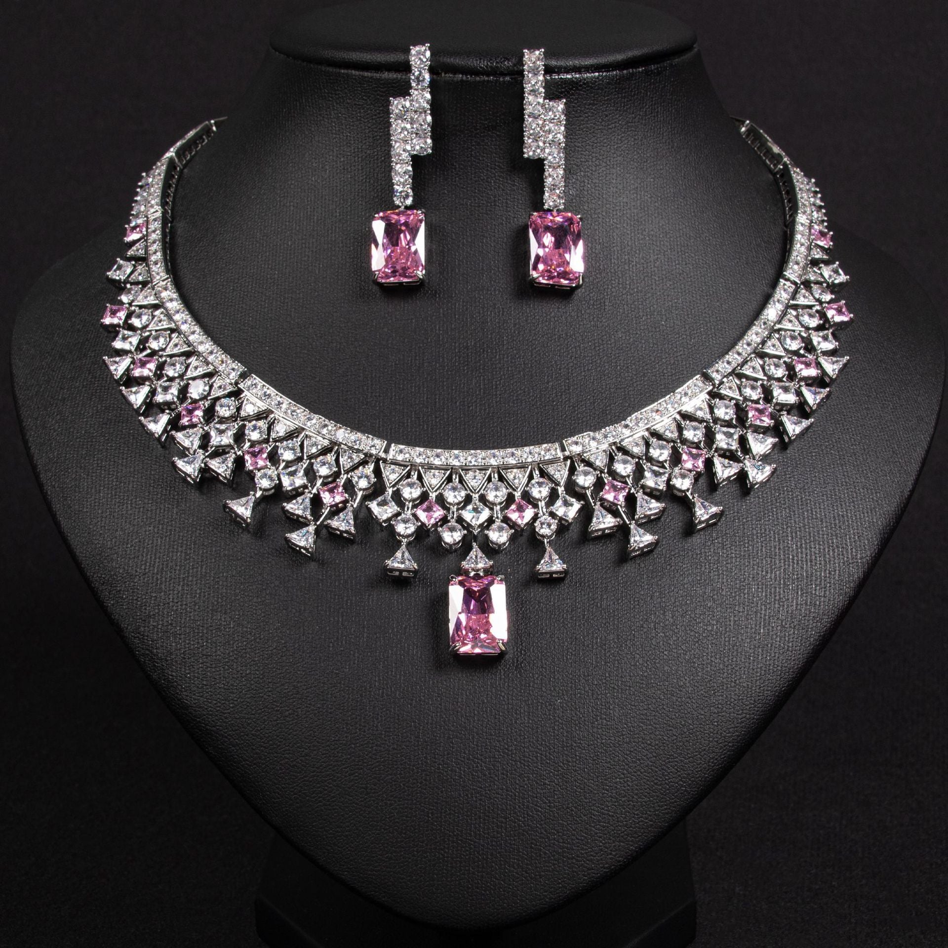 Pink CZ Simple Bridal Set Gold Plated Wholesale