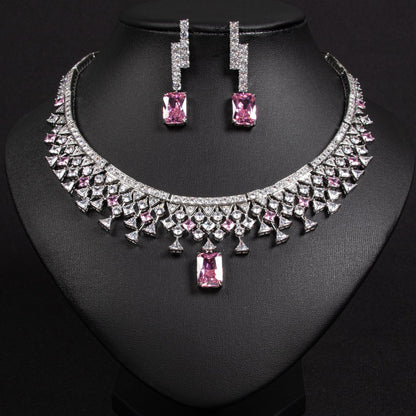 Pink CZ Simple Bridal Set Gold Plated Wholesale