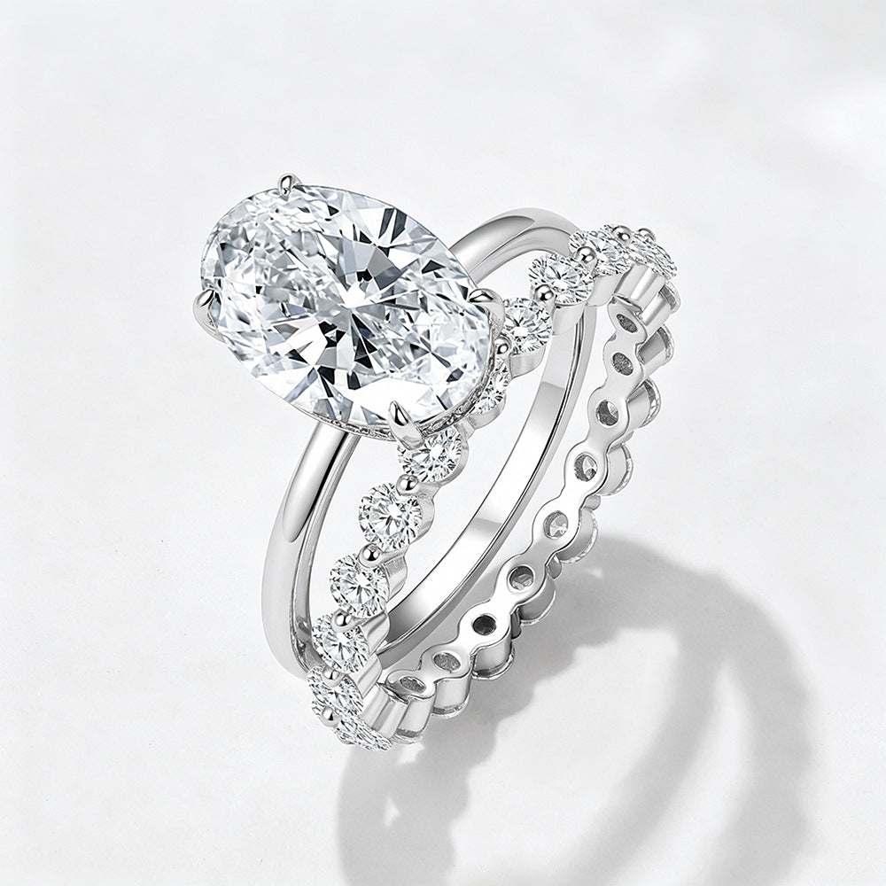 Wholesale 925 Sterling Silver Ice Flower Cut Zircon Ring Set Light Luxury Floral Design