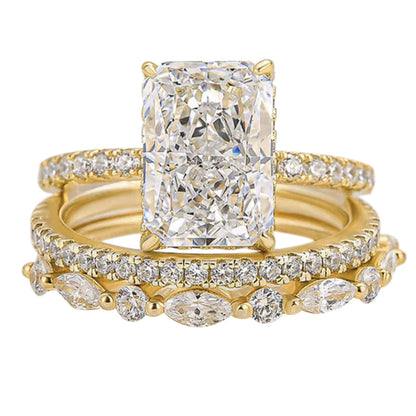Wholesale 925 Sterling Silver Ice Flower Cut CZ Ring Set European American Light Luxury