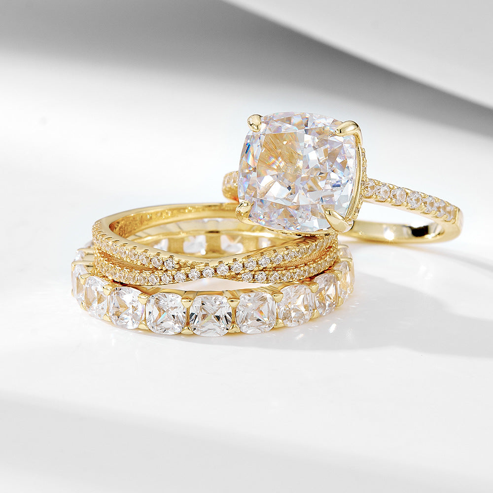 Wholesale 925 Sterling Silver A Zircon Wedding Combination European Ring