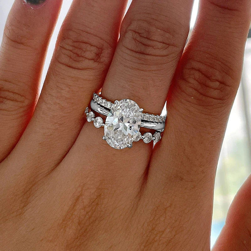 Wholesale 925 Sterling Silver Zircon Ring Set Classic Style