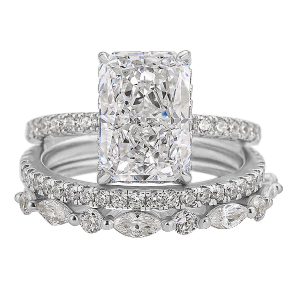Wholesale 925 Sterling Silver Ice Flower Cut CZ Ring Set European American Light Luxury