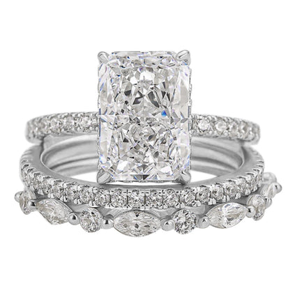 Wholesale 925 Sterling Silver Ice Flower Cut CZ Ring Set European American Light Luxury