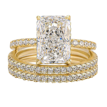 Wholesale 925 Sterling Silver Ice Flower Cut CZ Ring Set European American Light Luxury