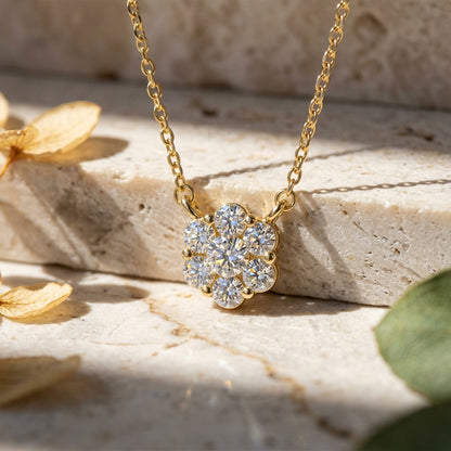 925 Silver Pavé Flower Cluster Necklace | Moissanite or CZ | Wholesale