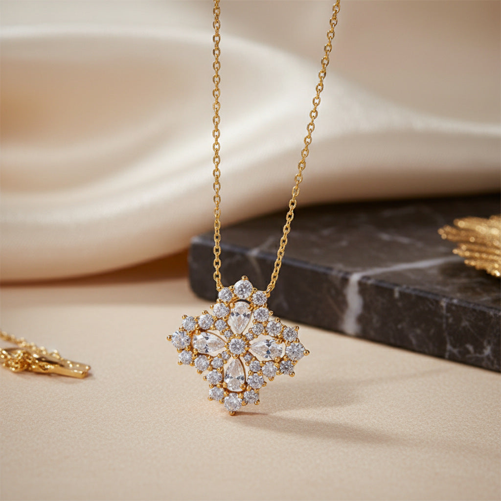 925 Silver Niche Flower Necklace | Moissanite or CZ | Wholesale