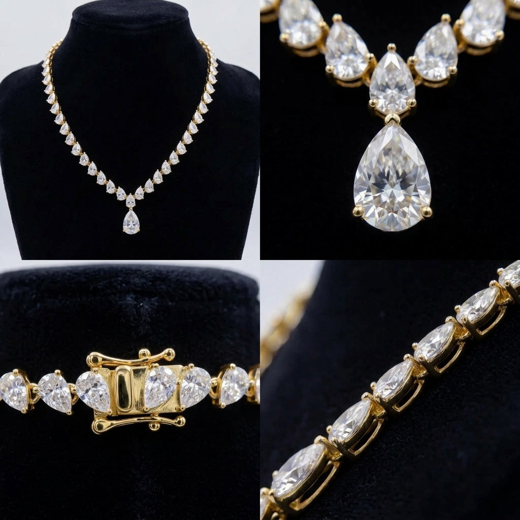 925 Silver Designer Drop Necklace | Moissanite or CZ | Logo Engrave | Wholesale
