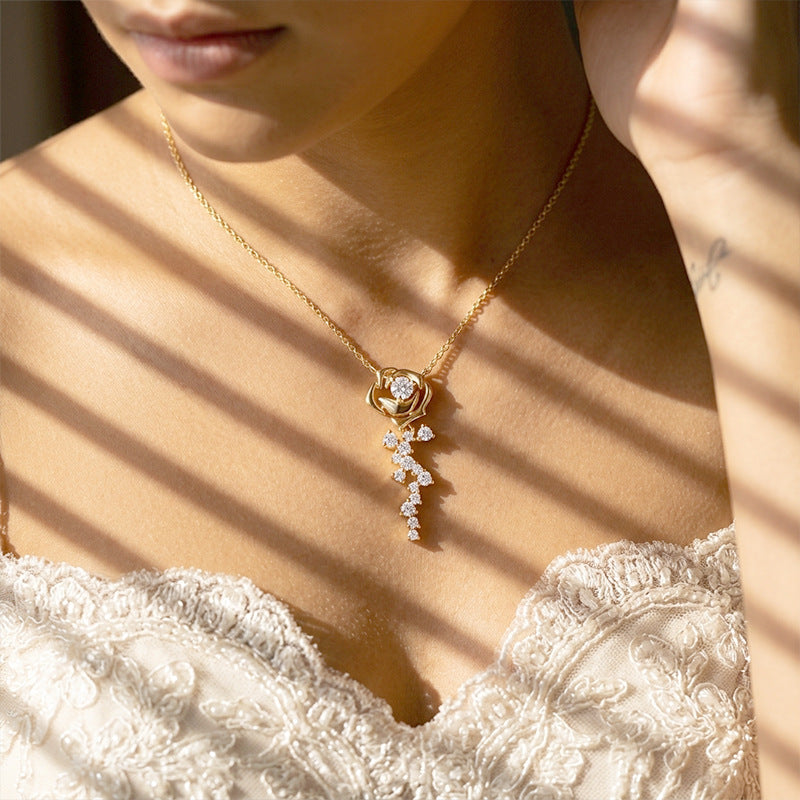 925 Silver Niche Rose Necklace | Moissanite or CZ | Wholesale