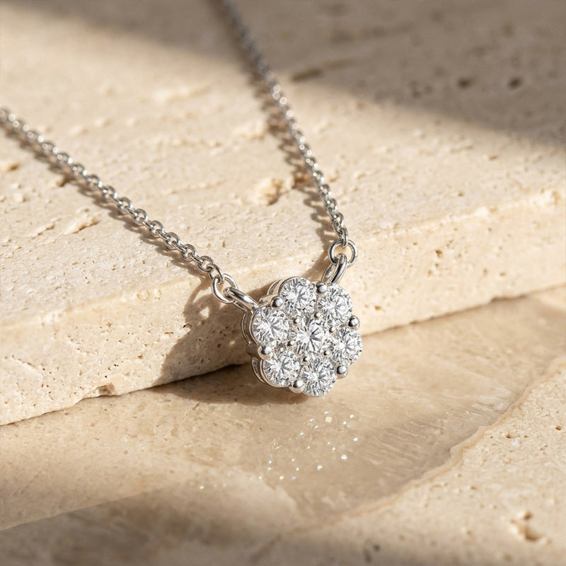 925 Silver Pavé Flower Cluster Necklace | Moissanite or CZ | Wholesale