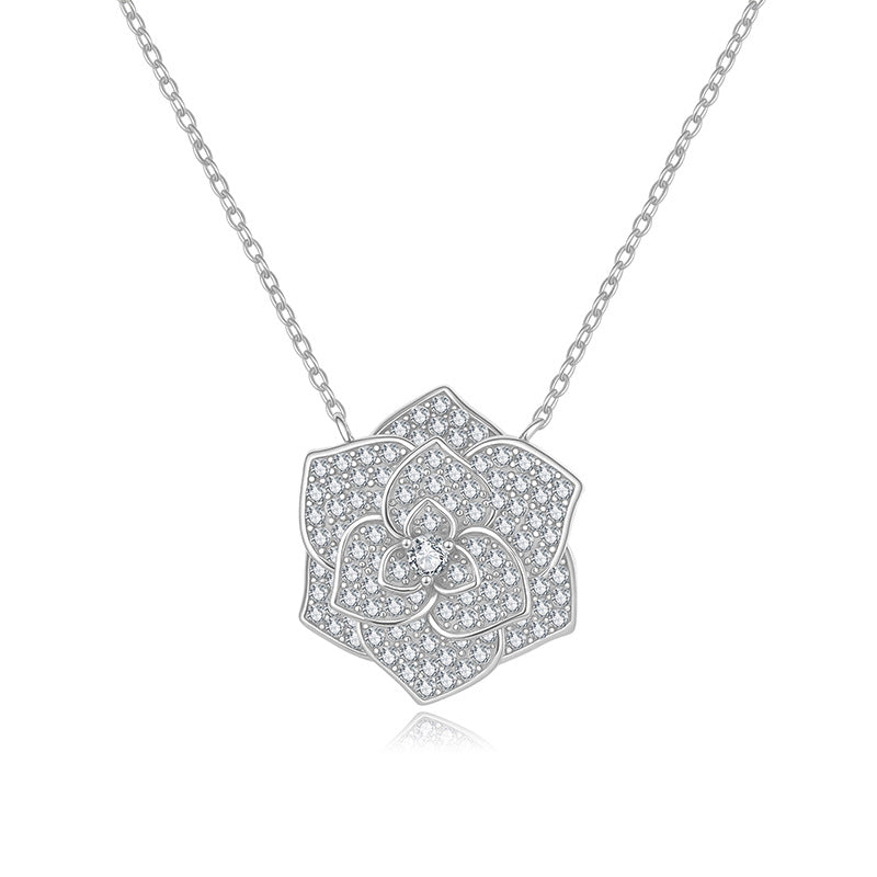 925 Silver Ins Flower Necklace | Moissanite or CZ | Logo Engrave | Wholesale