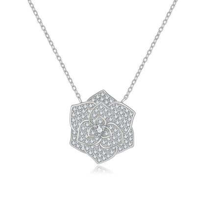 925 Silver Ins Flower Necklace | Moissanite or CZ | Logo Engrave | Wholesale