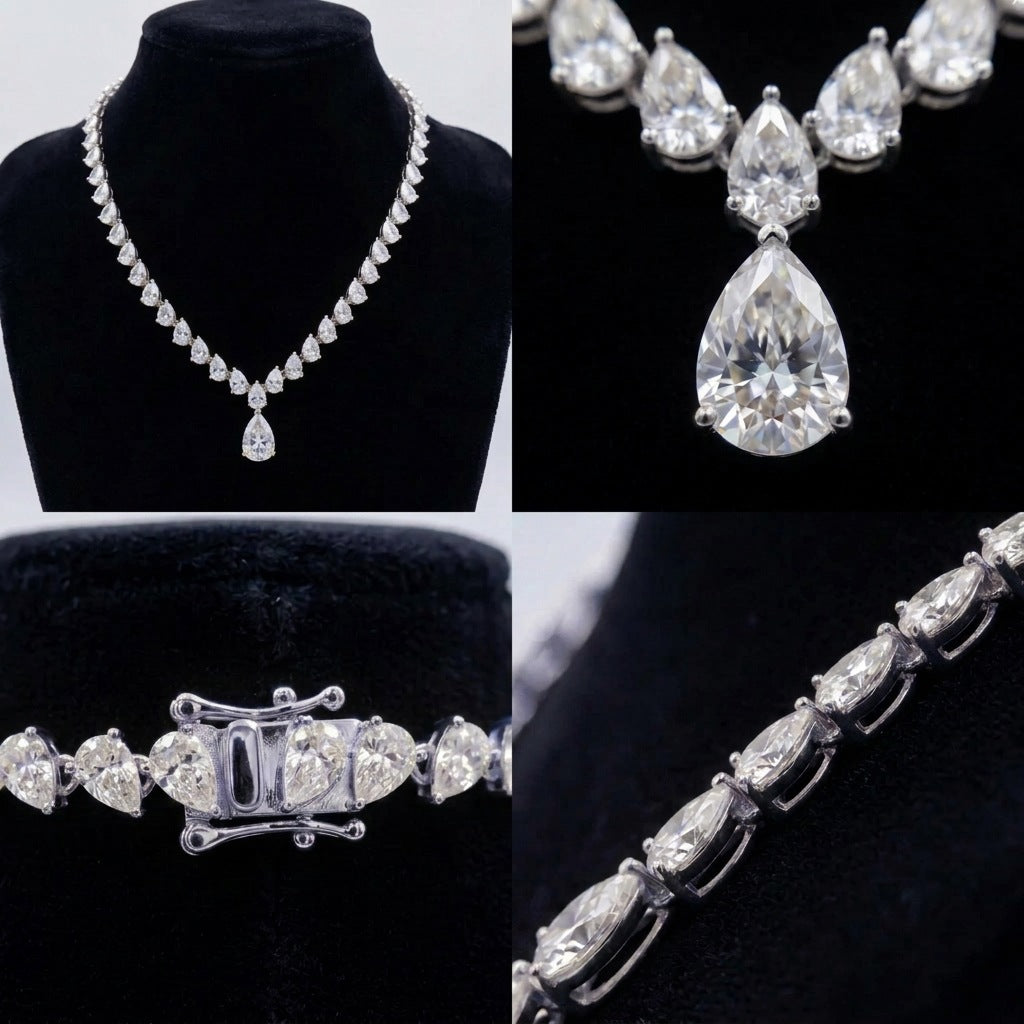 925 Silver Designer Drop Necklace | Moissanite or CZ | Logo Engrave | Wholesale