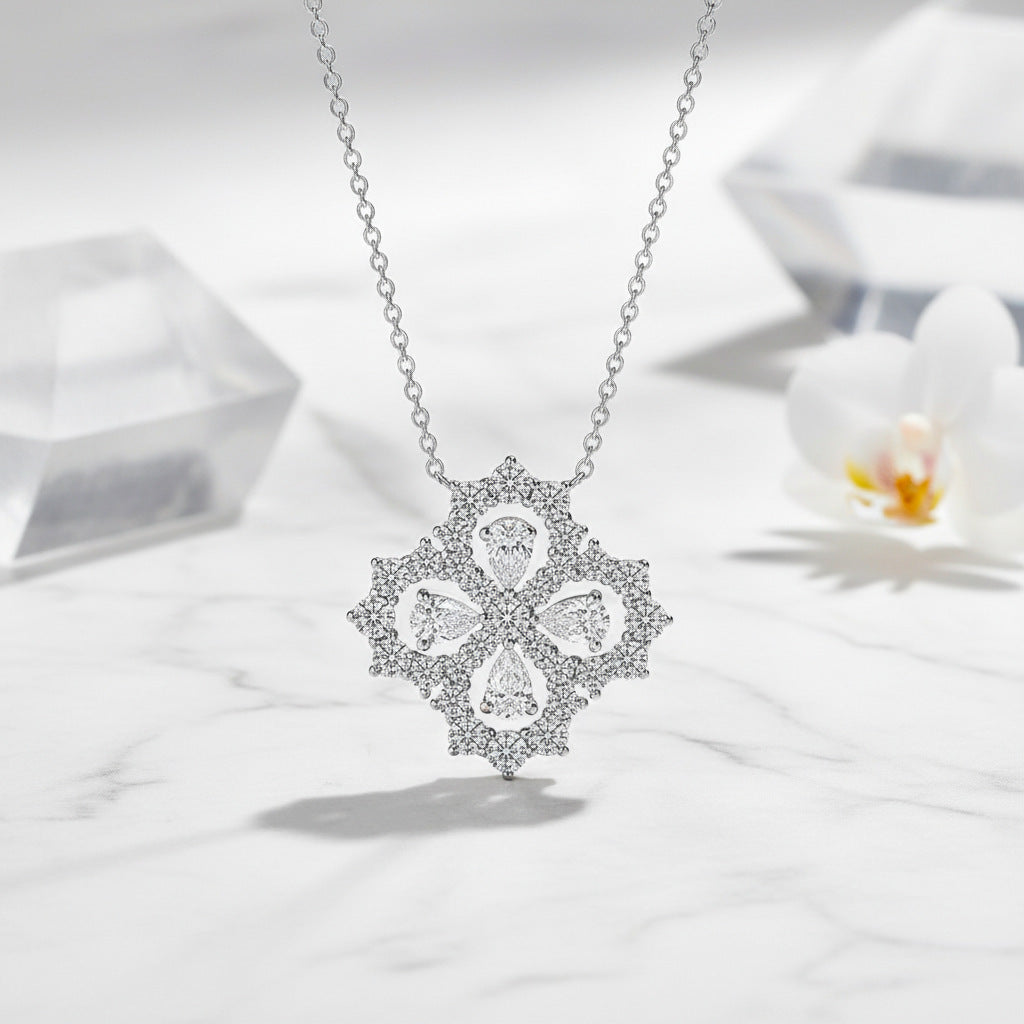 925 Silver Niche Flower Necklace | Moissanite or CZ | Wholesale