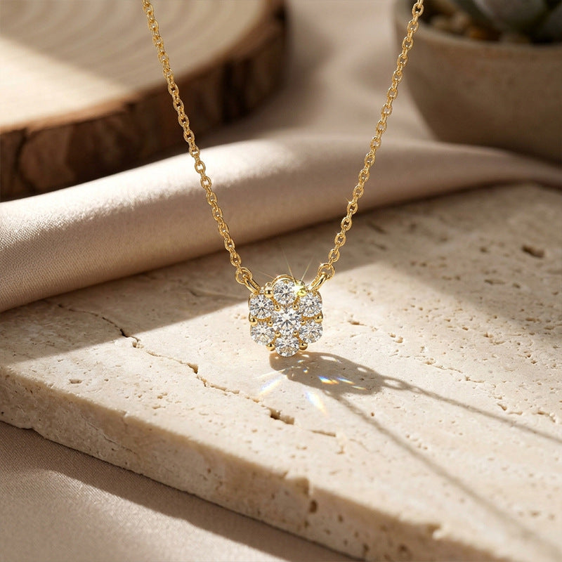 925 Silver Pavé Flower Cluster Necklace | Moissanite or CZ | Wholesale