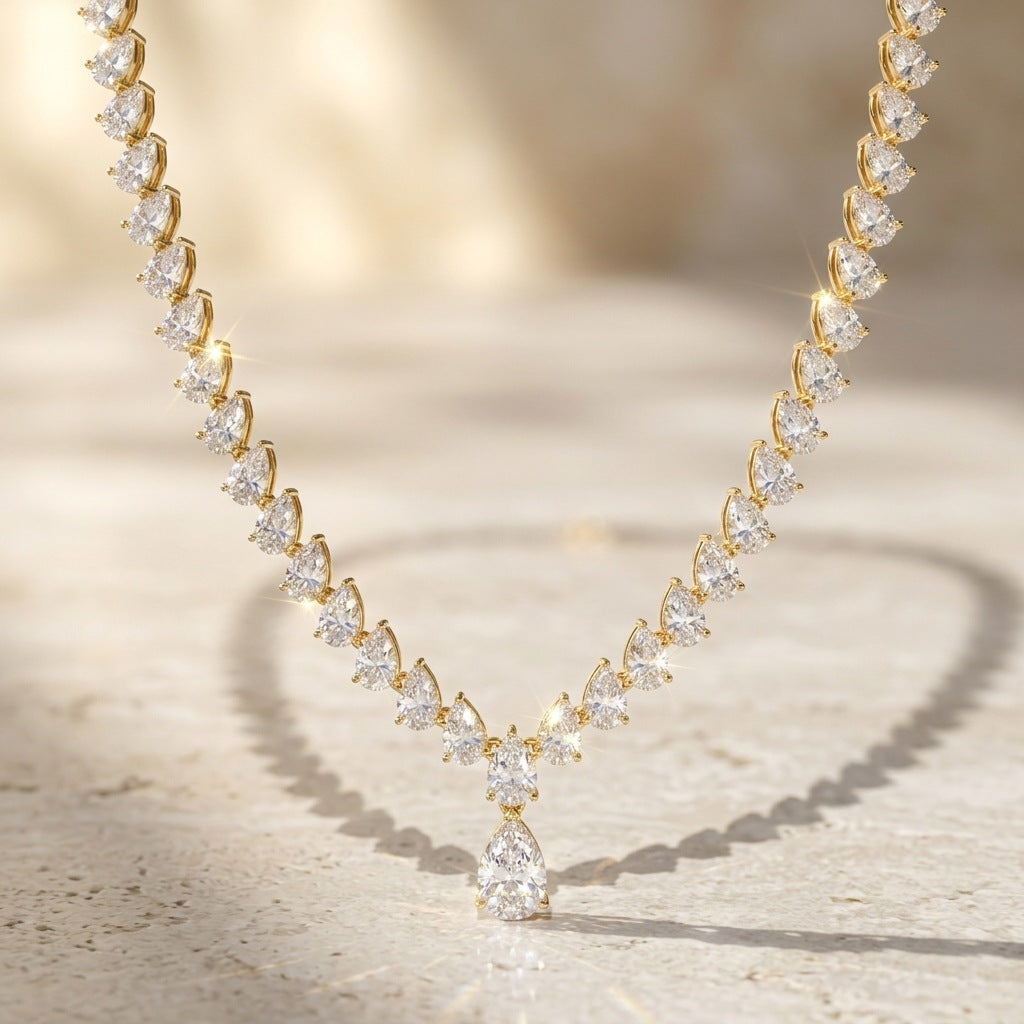 925 Silver Designer Tear Drop Necklace | Moissanite or CZ | Wholesale
