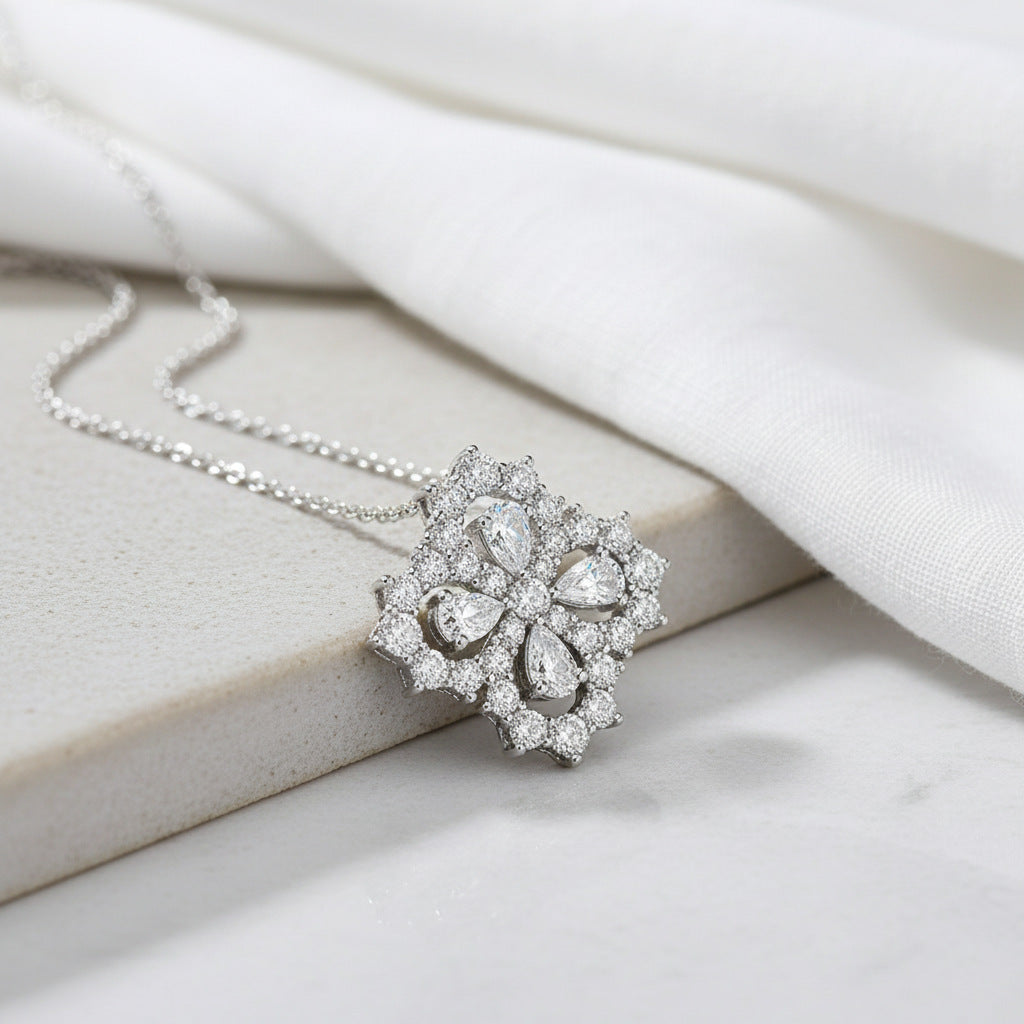 925 Silver Niche Flower Necklace | Moissanite or CZ | Wholesale