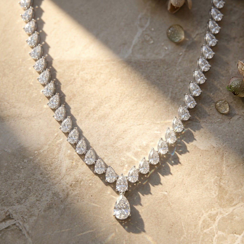 925 Silver Designer Tear Drop Necklace | Moissanite or CZ | Wholesale